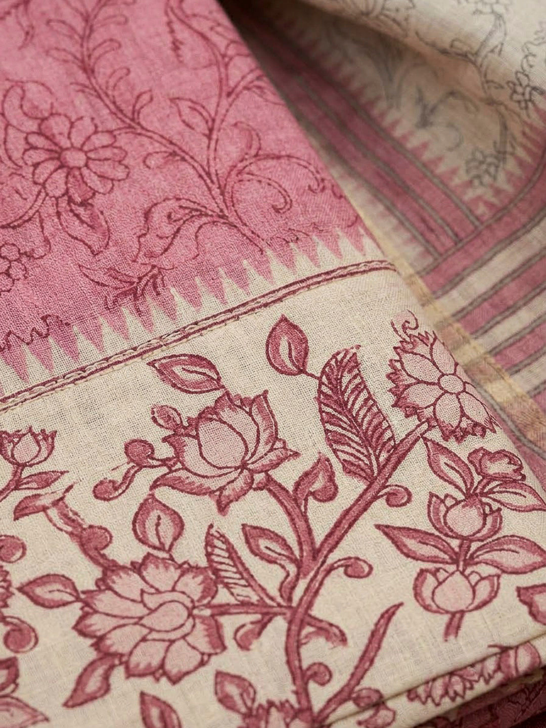 Onion Pink Tussar Printed Unstitched Dress Material