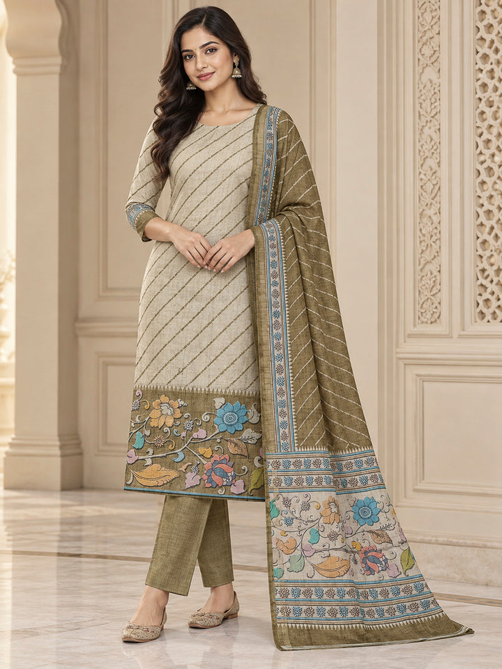 Mehndi Tussar Printed Unstitched Dress Material