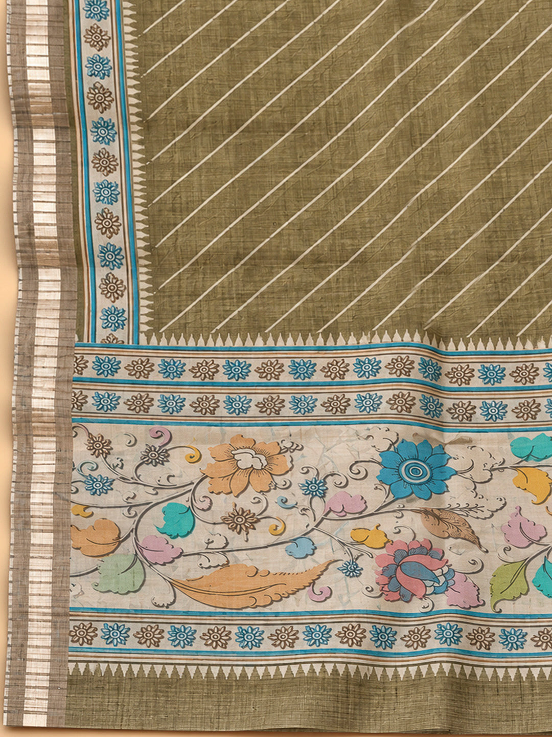 Mehndi Tussar Printed Unstitched Dress Material