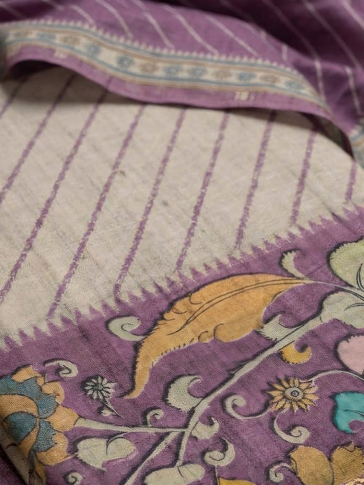 Purple Tussar Printed Unstitched Dress Material