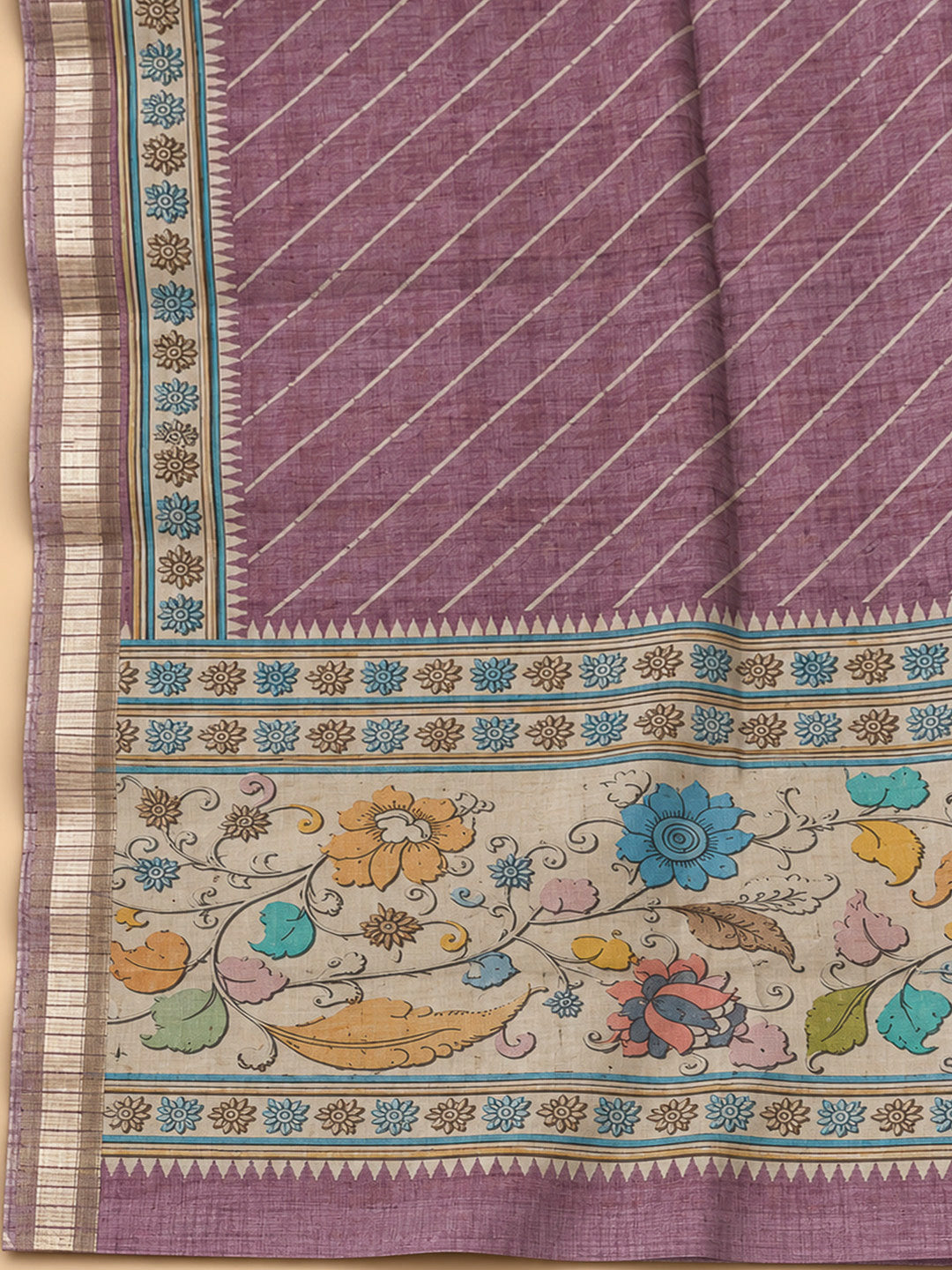 Purple Tussar Printed Unstitched Dress Material