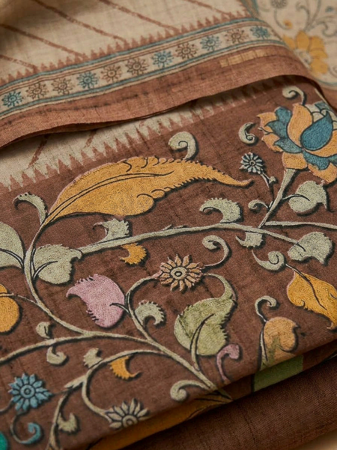 Rust Tussar Printed Unstitched Dress Material