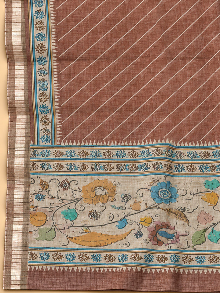 Rust Tussar Printed Unstitched Dress Material