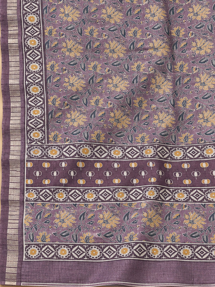 Onion Pink Tussar Printed Unstitched Dress Material