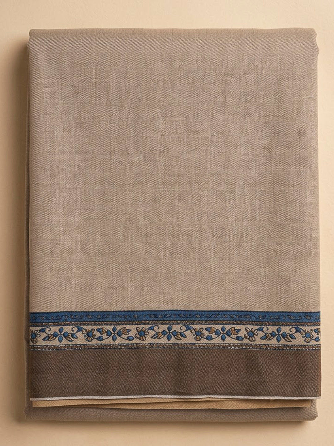 Beige Tussar Printed Unstitched Dress Material