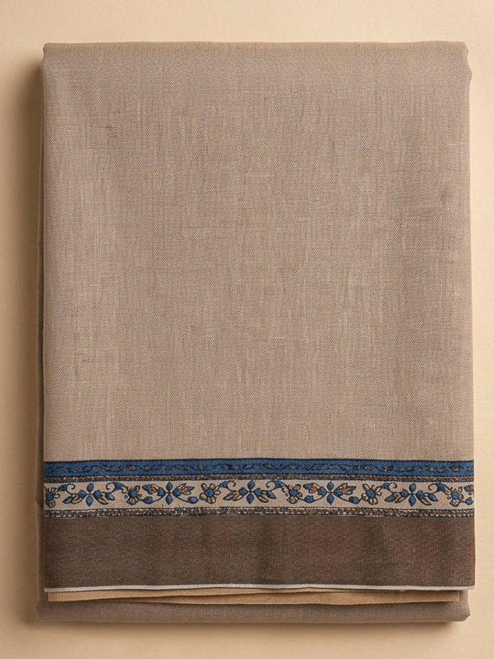 Beige Tussar Printed Unstitched Dress Material