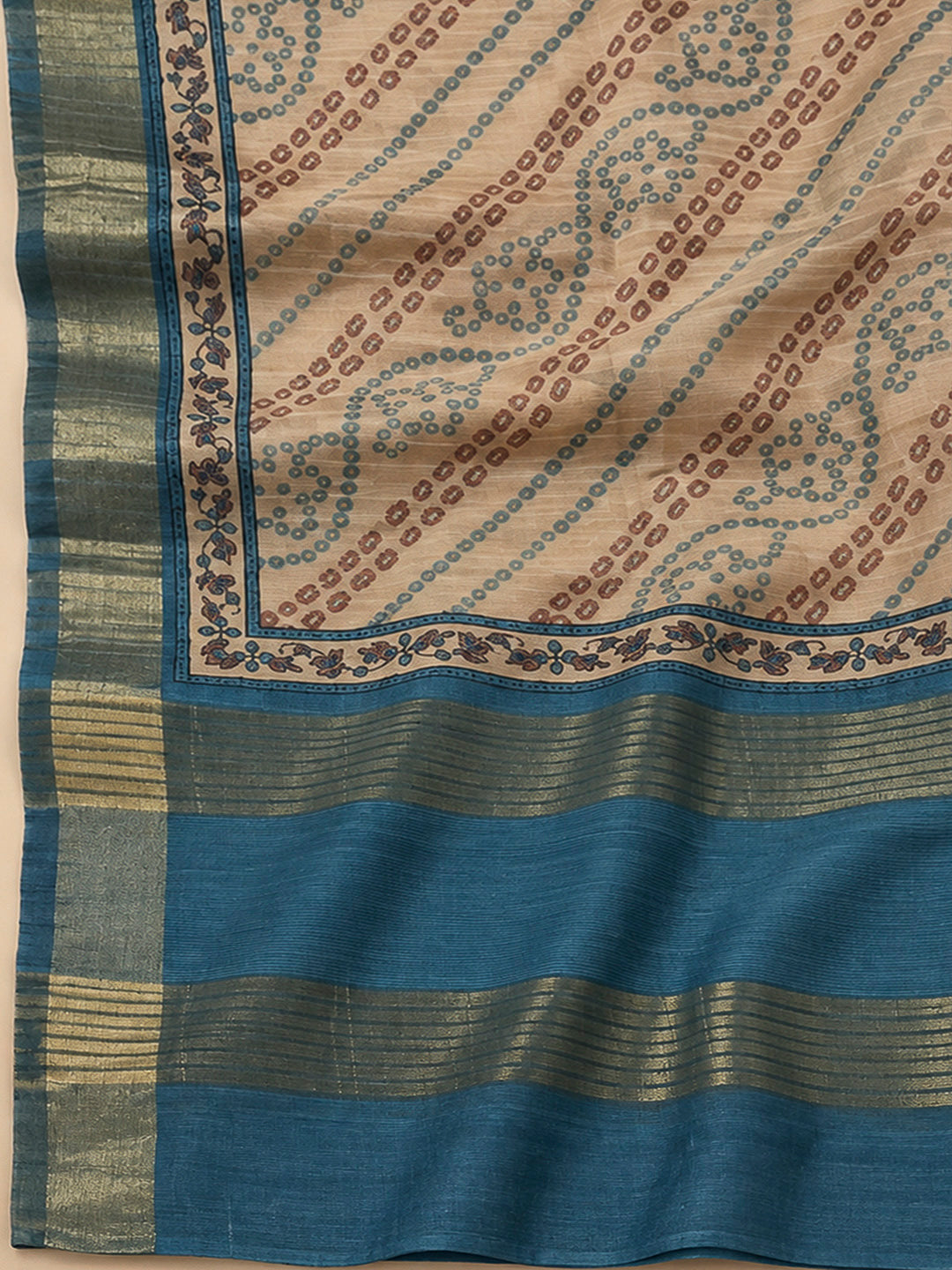 Blue Tussar Printed Unstitched Dress Material