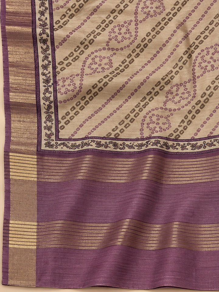 Purple Tussar Printed Unstitched Dress Material