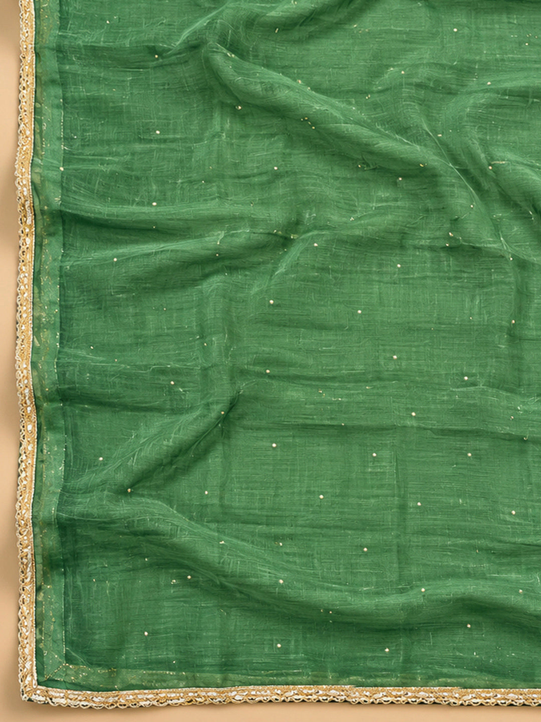 Green Cotton Blend Embroidered Unstitched Dress Material