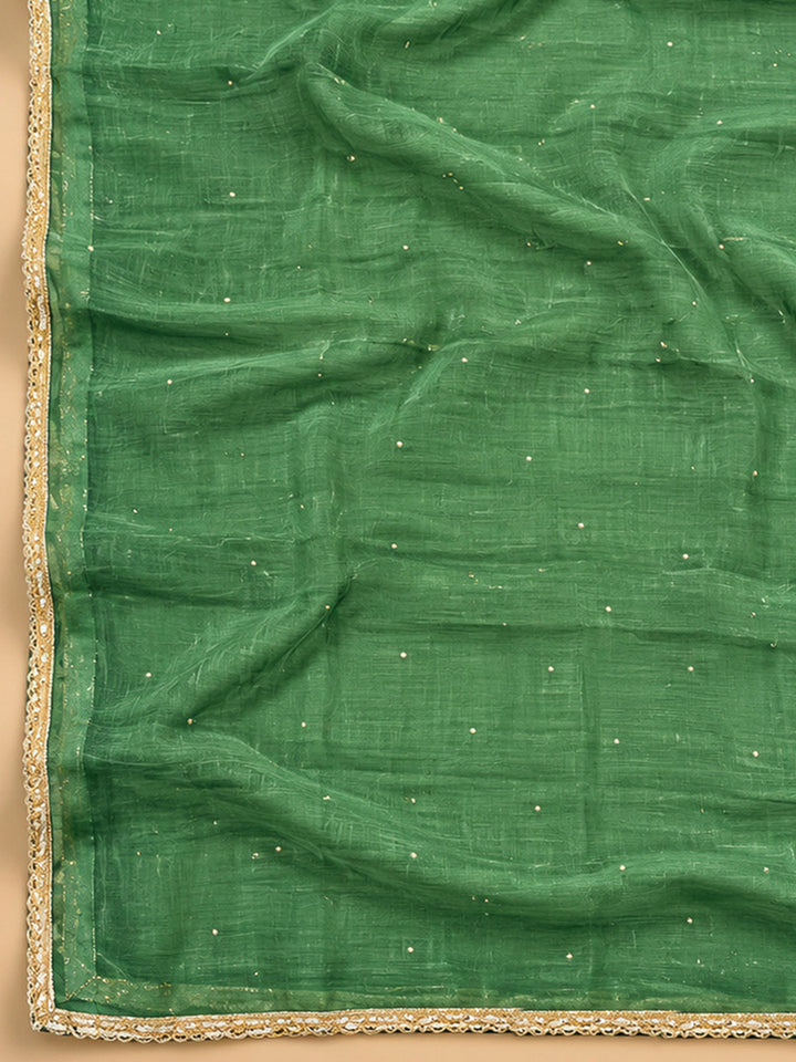 Green Cotton Blend Embroidered Unstitched Dress Material