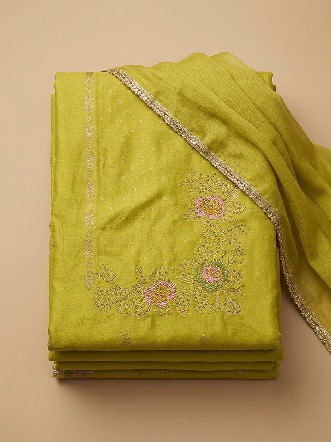Lemon Cotton Blend Embroidered Unstitched Dress Material