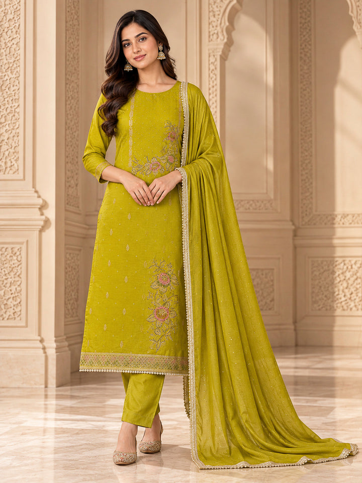 Lemon Cotton Blend Embroidered Unstitched Dress Material