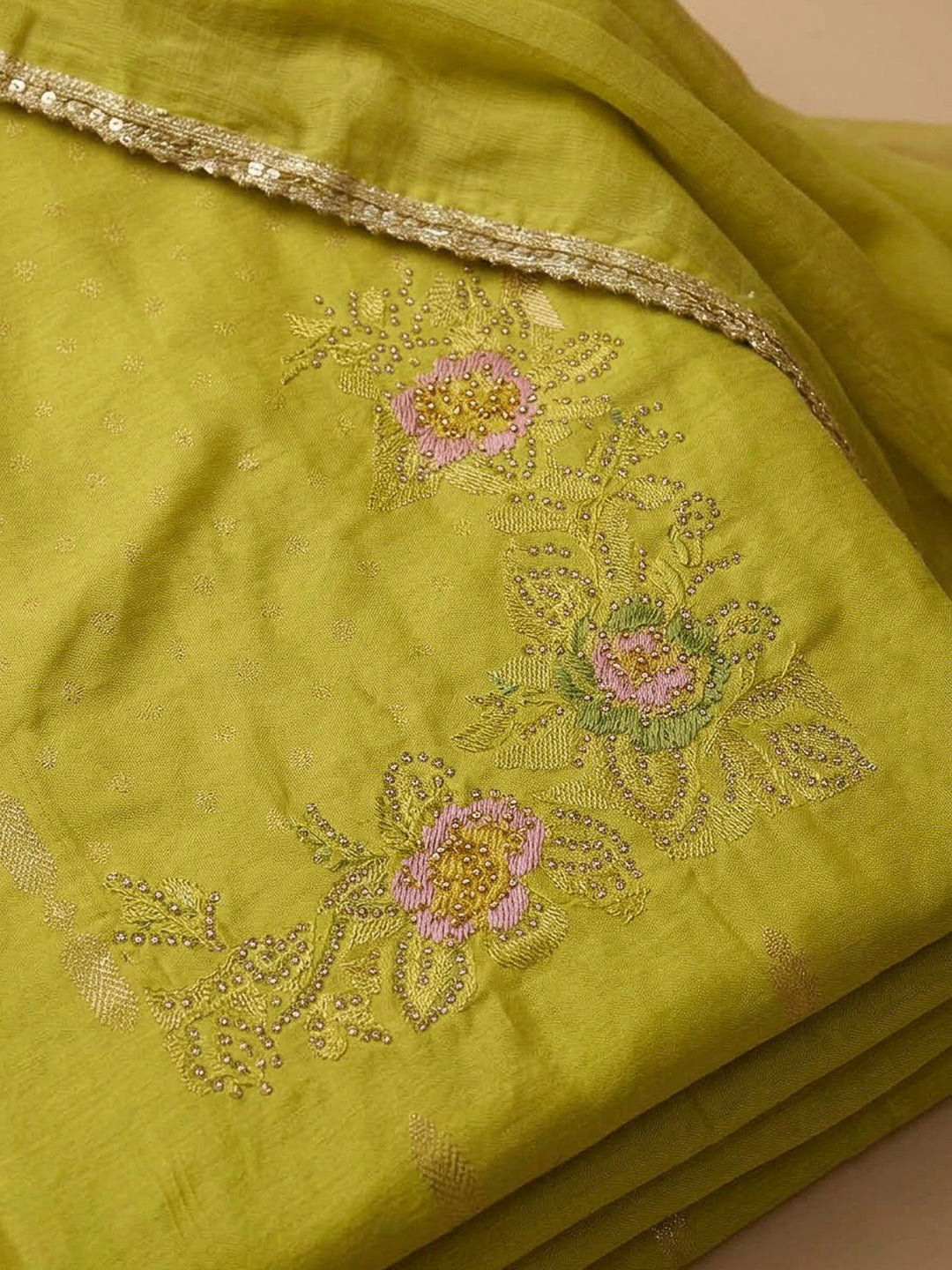 Lemon Cotton Blend Embroidered Unstitched Dress Material