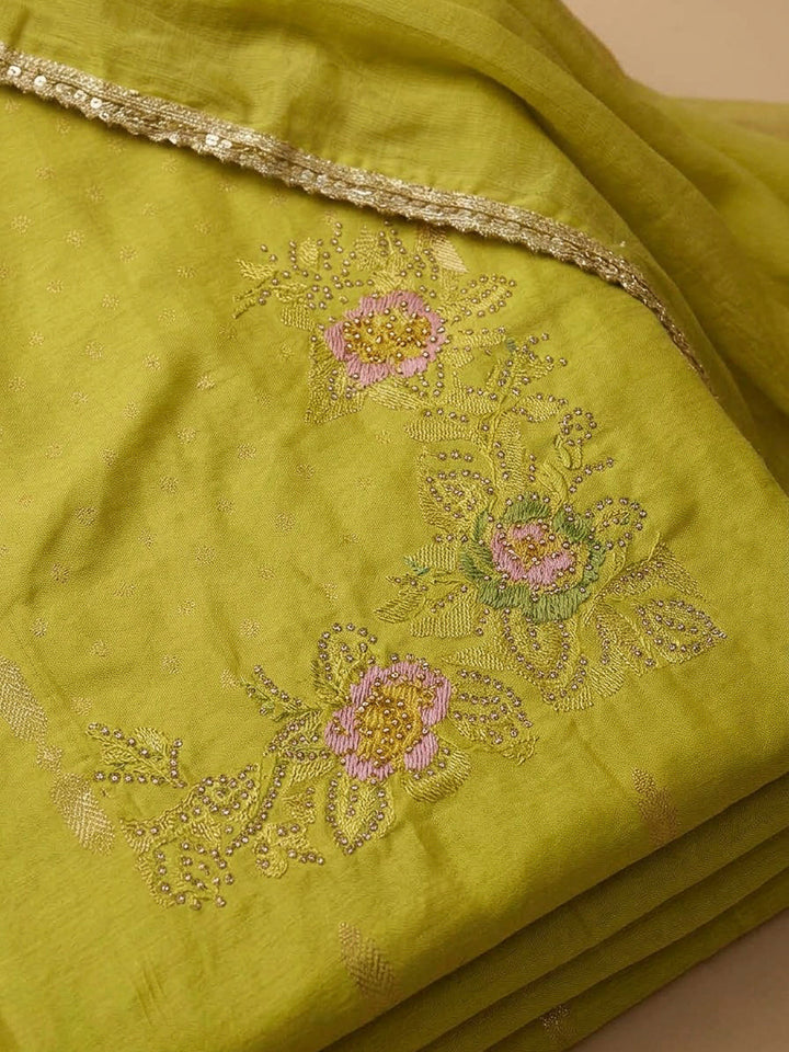 Lemon Cotton Blend Embroidered Unstitched Dress Material