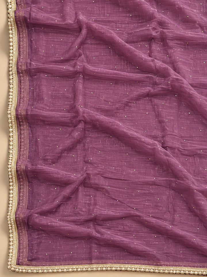 Purple Cotton Blend Embroidered Unstitched Dress Material