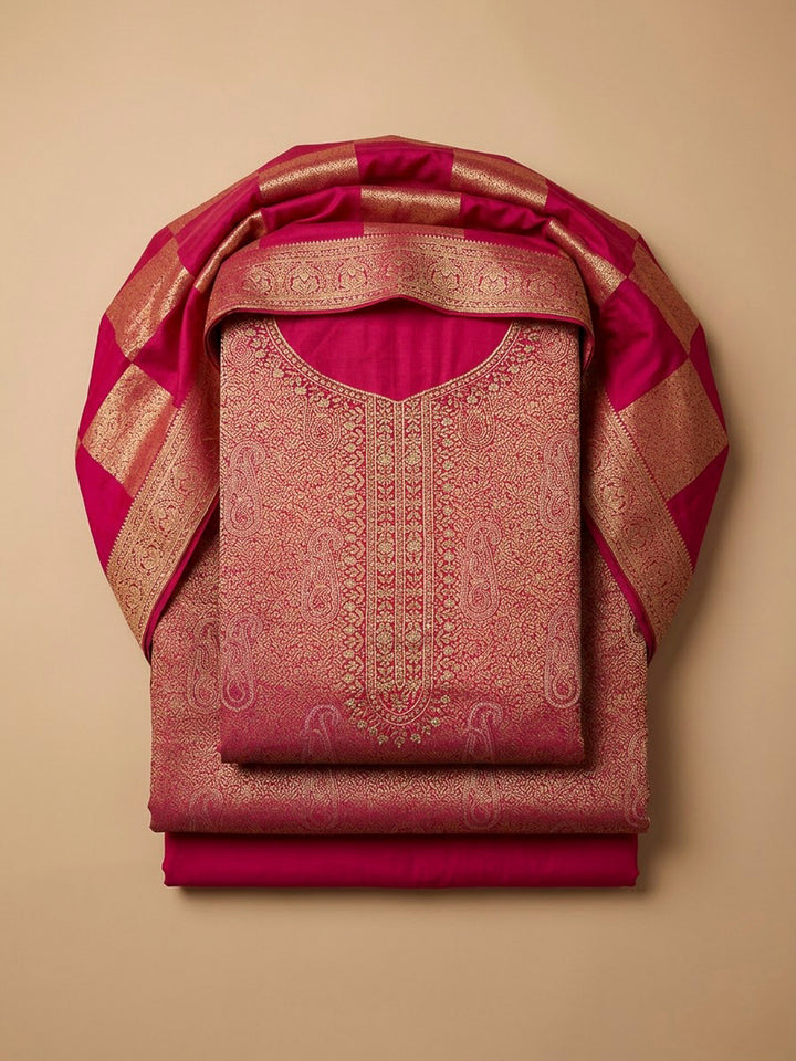Hot Pink Cotton Blend Embroidered Unstitched Dress Material