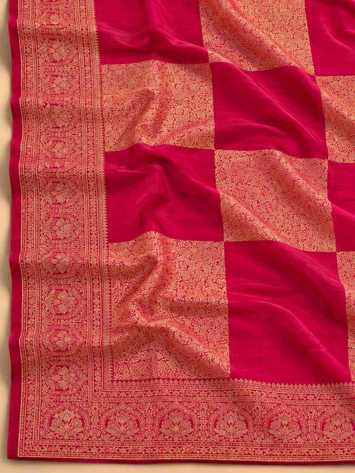 Hot Pink Cotton Blend Embroidered Unstitched Dress Material