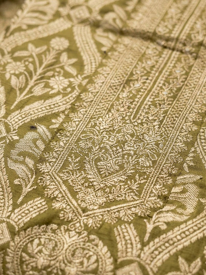 Mehndi Cotton Blend Embroidered Unstitched Dress Material