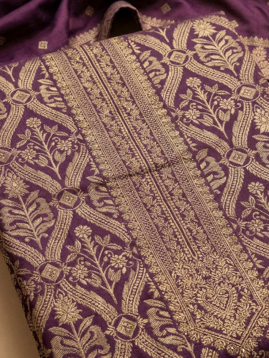 Purple Cotton Blend Embroidered Unstitched Dress Material