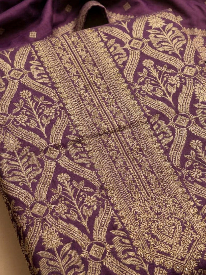 Purple Cotton Blend Embroidered Unstitched Dress Material