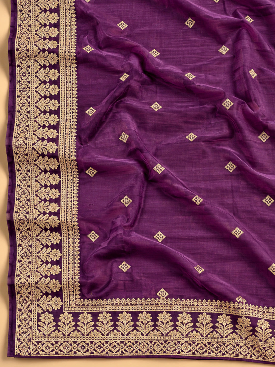 Purple Cotton Blend Embroidered Unstitched Dress Material
