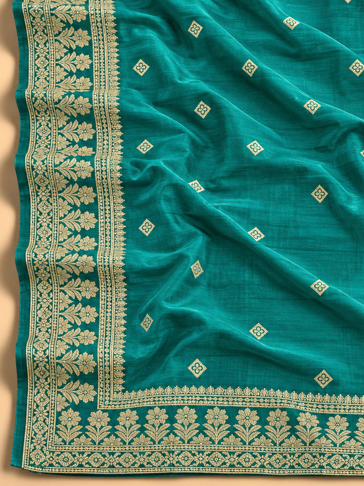 Rama Green Cotton Blend Embroidered Unstitched Dress Material