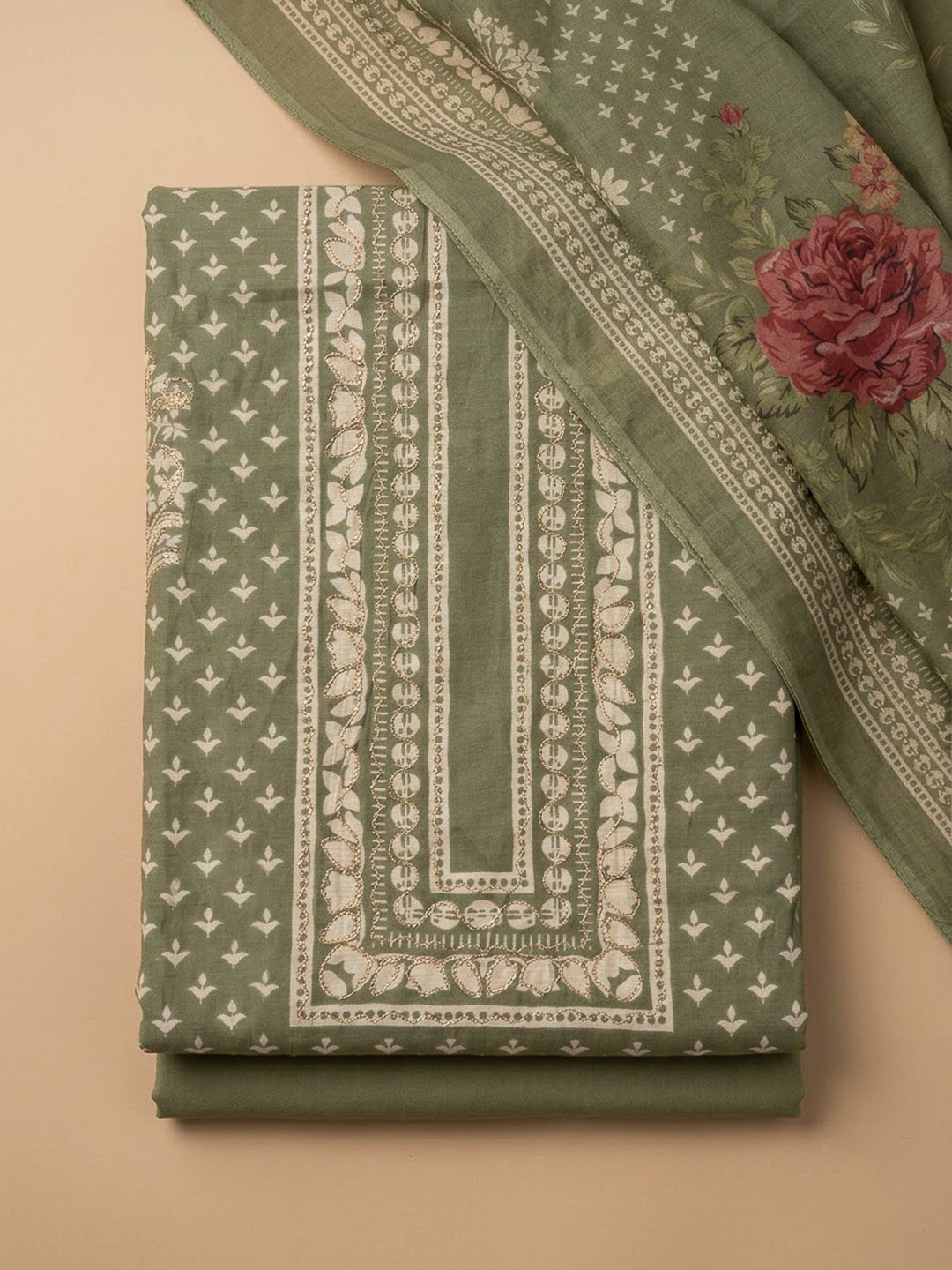 Aqua Green Cotton Blend Embroidered Unstitched Dress Material