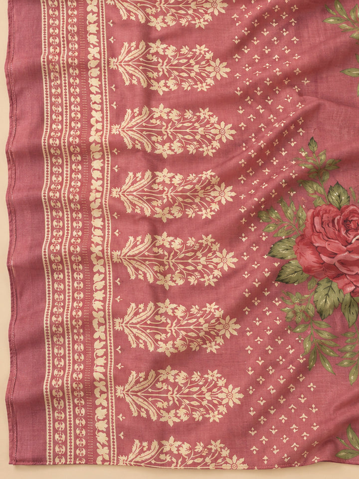 Onion Pink Cotton Blend Embroidered Unstitched Dress Material