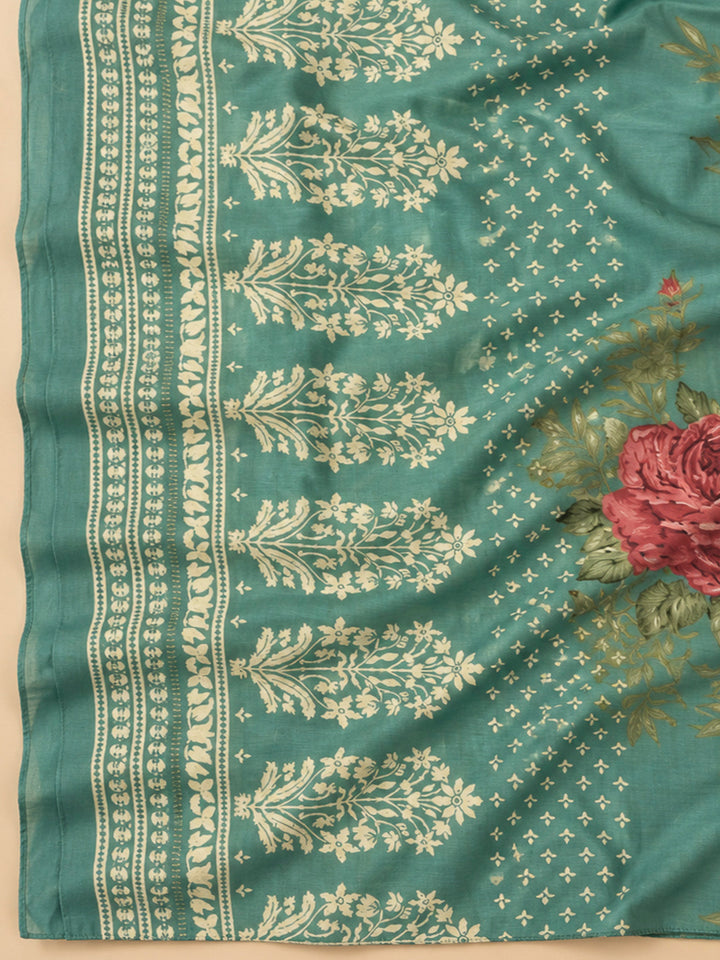 Rama Green Cotton Blend Embroidered Unstitched Dress Material