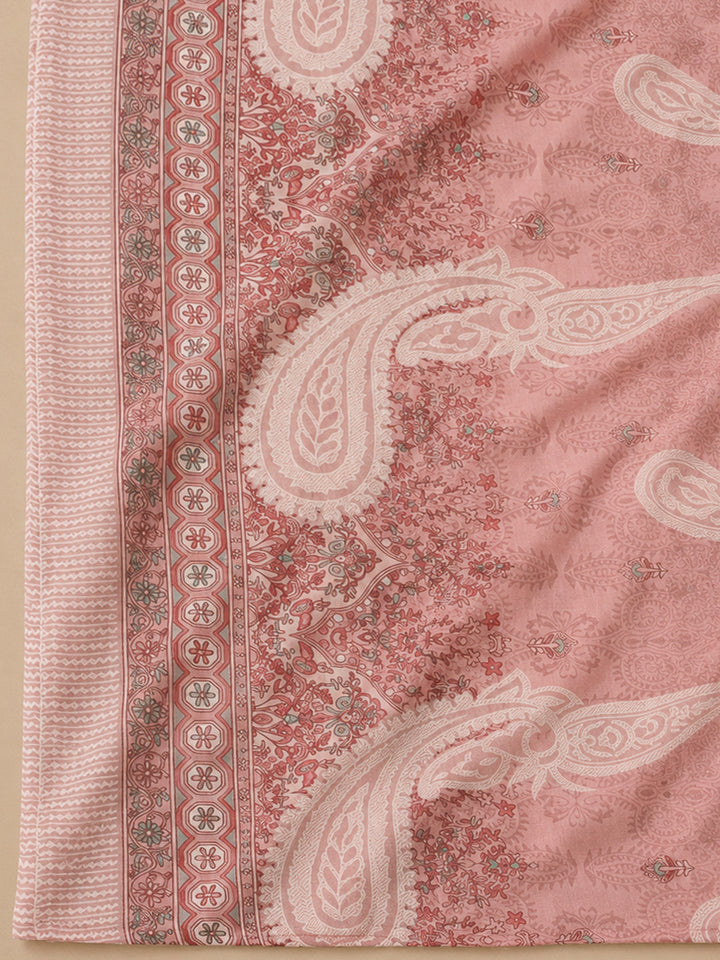 Peach Cotton Blend Printed Unstitched Dress Material