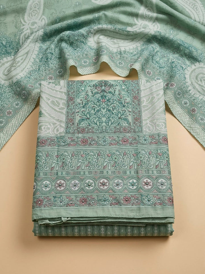 Rama Green Cotton Blend Printed Unstitched Dress Material