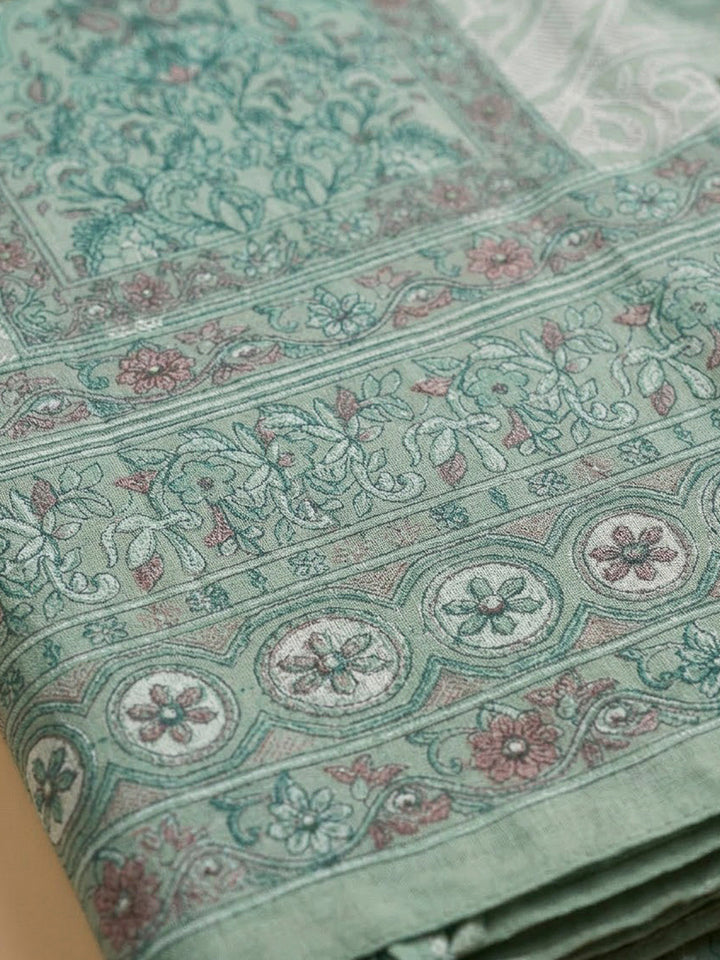 Rama Green Cotton Blend Printed Unstitched Dress Material