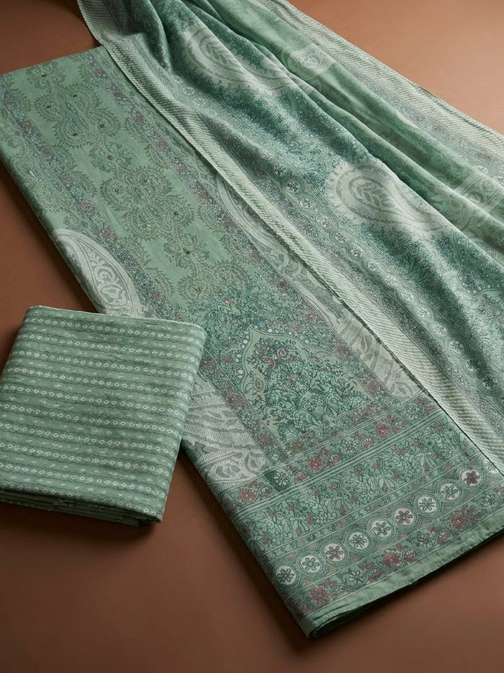 Rama Green Cotton Blend Printed Unstitched Dress Material