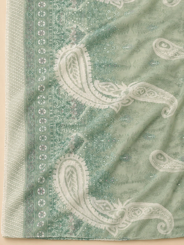Rama Green Cotton Blend Printed Unstitched Dress Material