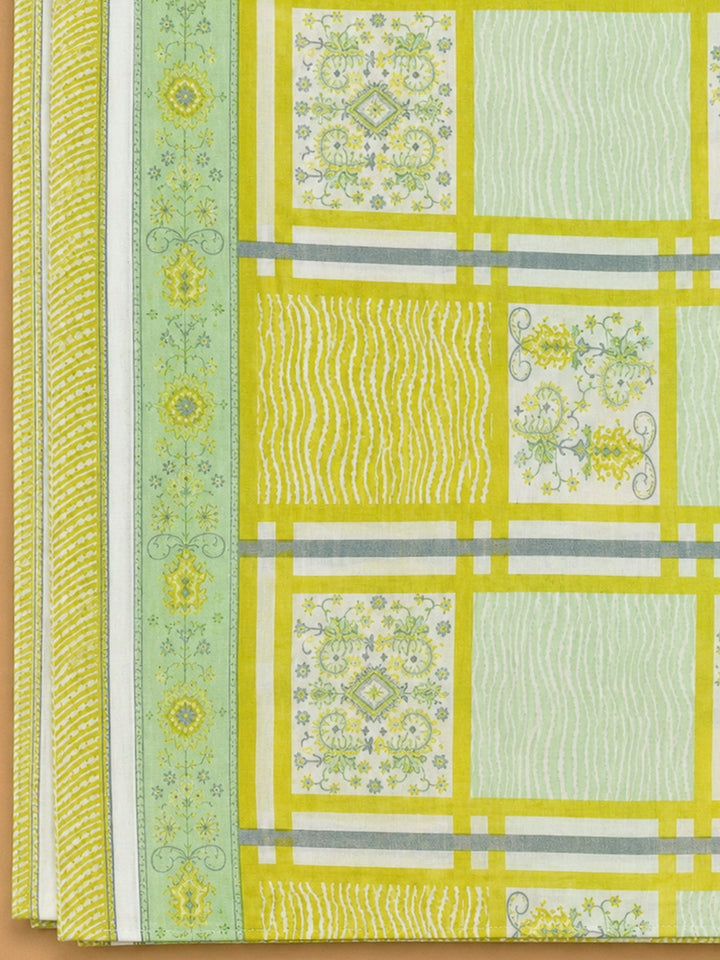 Pista Green Cotton Blend Printed Unstitched Dress Material