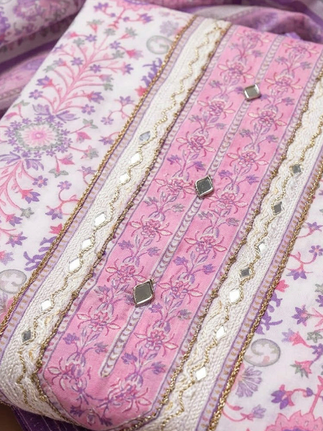 Purple Cotton Blend Printed Unstitched Dress Material