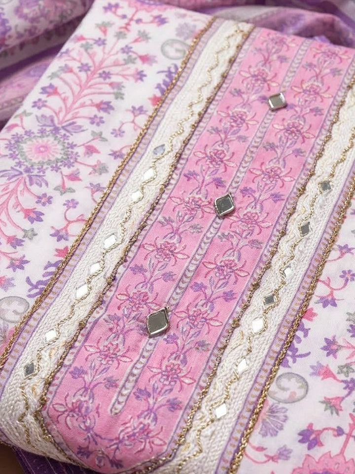 Purple Cotton Blend Printed Unstitched Dress Material