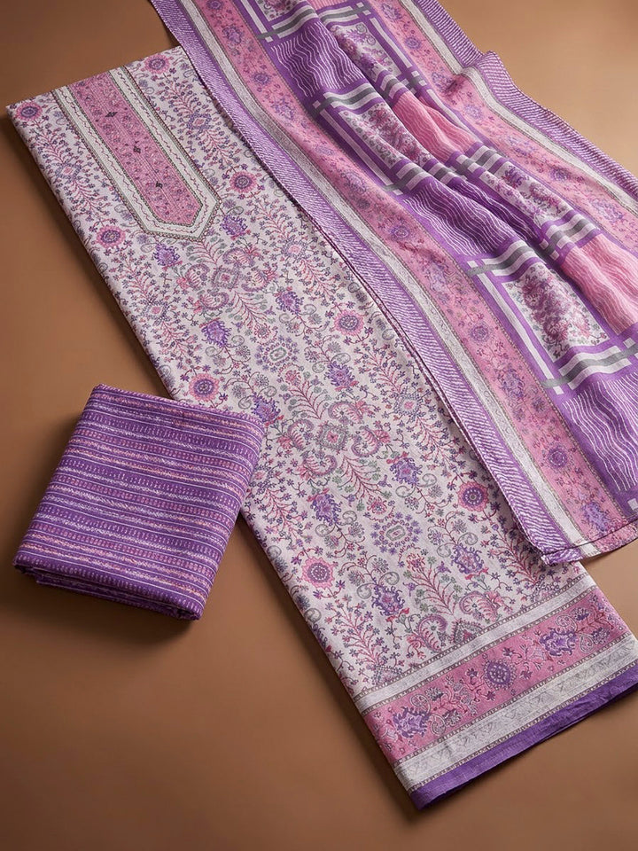Purple Cotton Blend Printed Unstitched Dress Material
