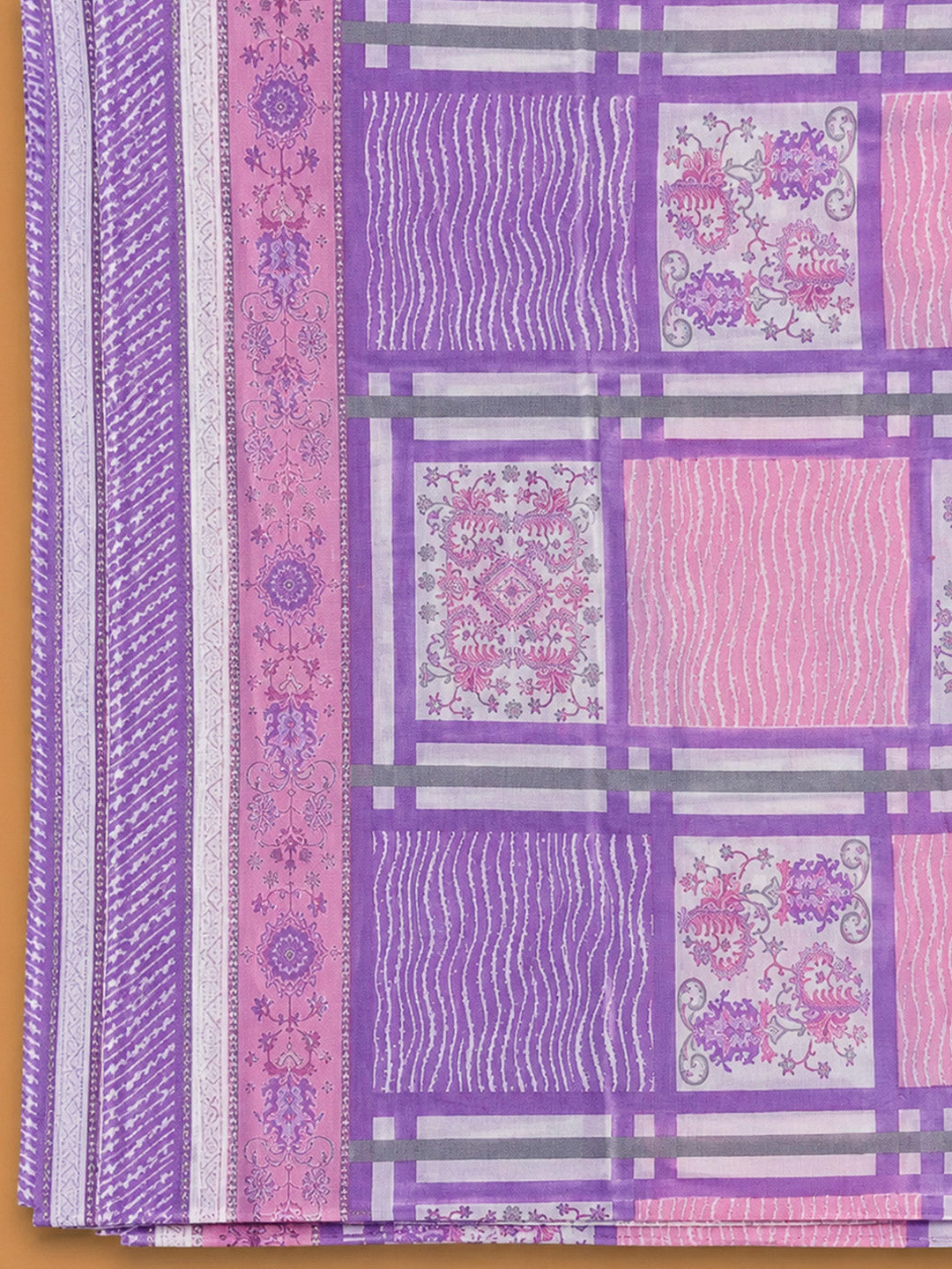 Purple Cotton Blend Printed Unstitched Dress Material