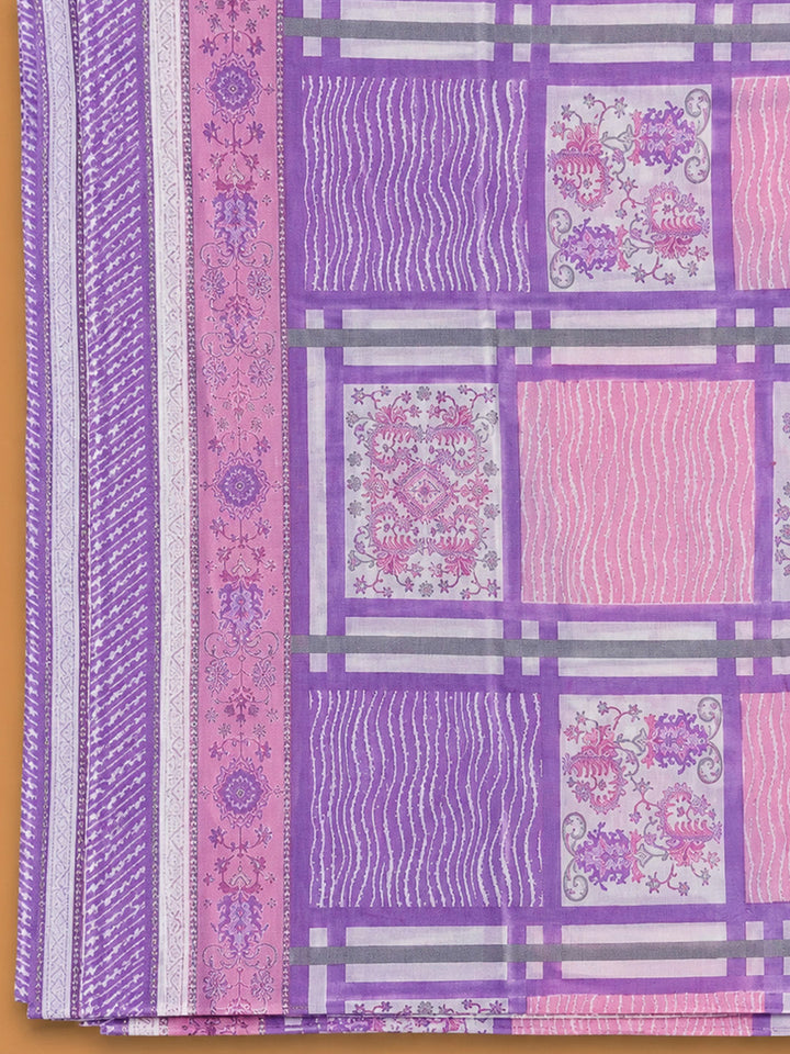Purple Cotton Blend Printed Unstitched Dress Material