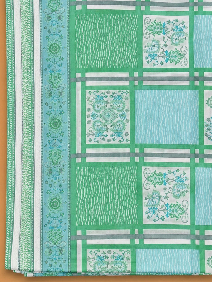 Sea Green Cotton Blend Printed Unstitched Dress Material