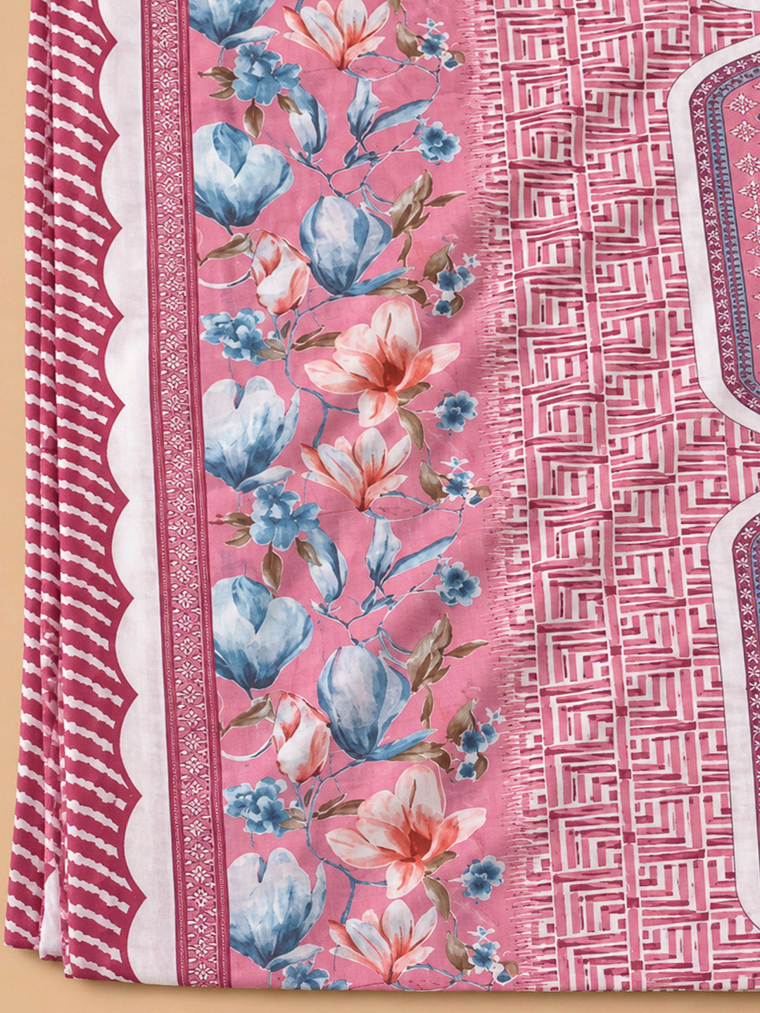 Onion Pink Cotton Blend Printed Unstitched Dress Material
