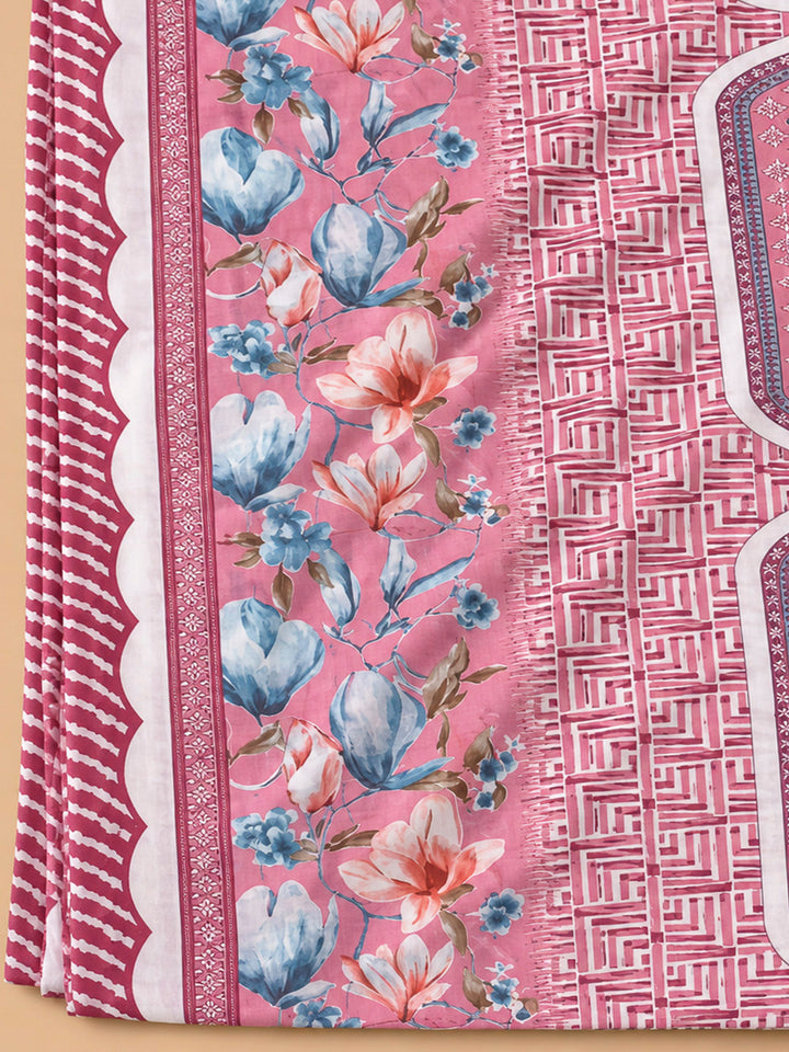 Onion Pink Cotton Blend Printed Unstitched Dress Material