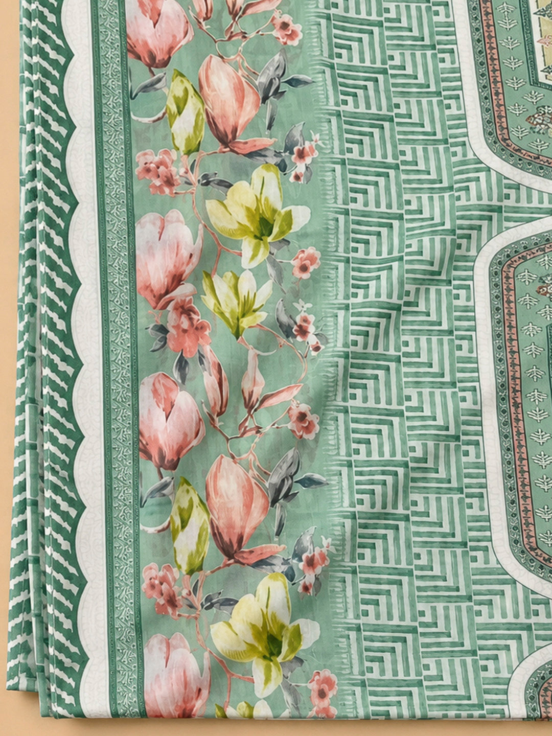 Rama Green Cotton Blend Printed Unstitched Dress Material