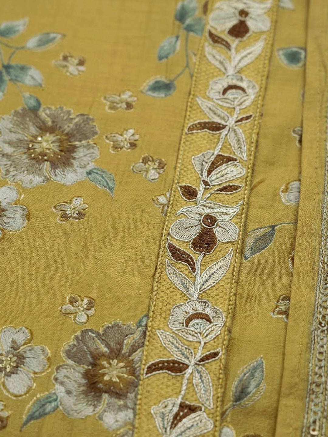 Mehndi Cotton Blend Printed Unstitched Dress Material