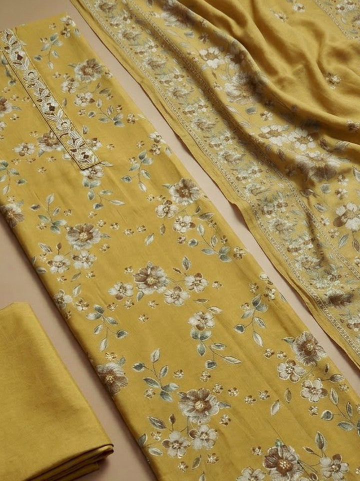 Mehndi Cotton Blend Printed Unstitched Dress Material
