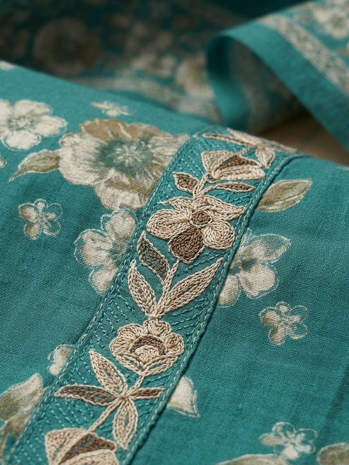 Rama Green Cotton Blend Printed Unstitched Dress Material