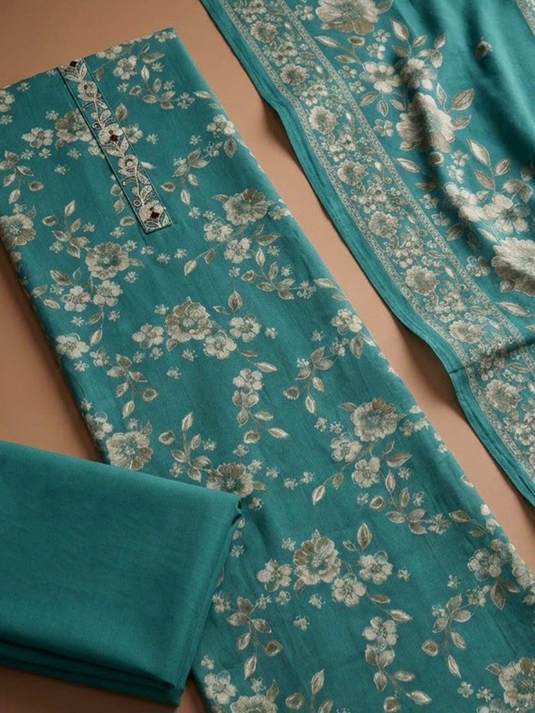 Rama Green Cotton Blend Printed Unstitched Dress Material