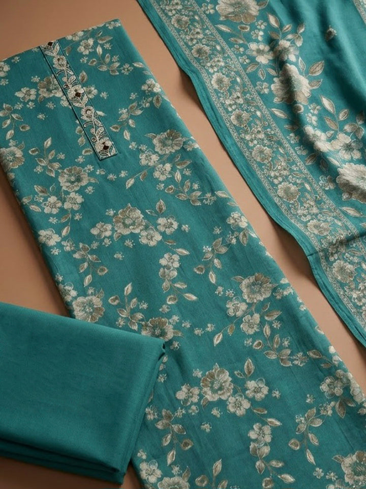 Rama Green Cotton Blend Printed Unstitched Dress Material