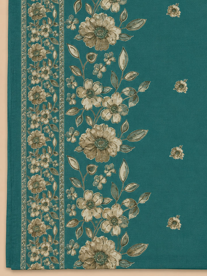Rama Green Cotton Blend Printed Unstitched Dress Material